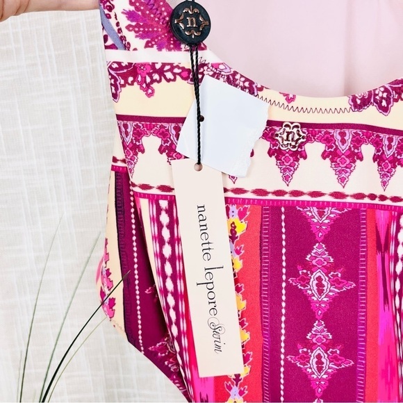 NWT Nanette Lepore Poppy Red & Purple Print Plunge Halter One-Piece Swimsuit - Picture 7 of 7